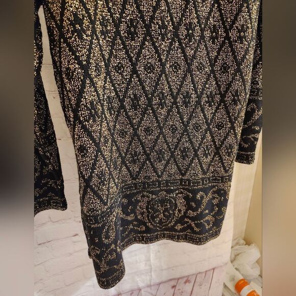 Vintage VG 1980's Pierre Cardin Blk/Gold Lurex Knit A-Line Mini Dress Sz.S USA - Picture 7 of 8